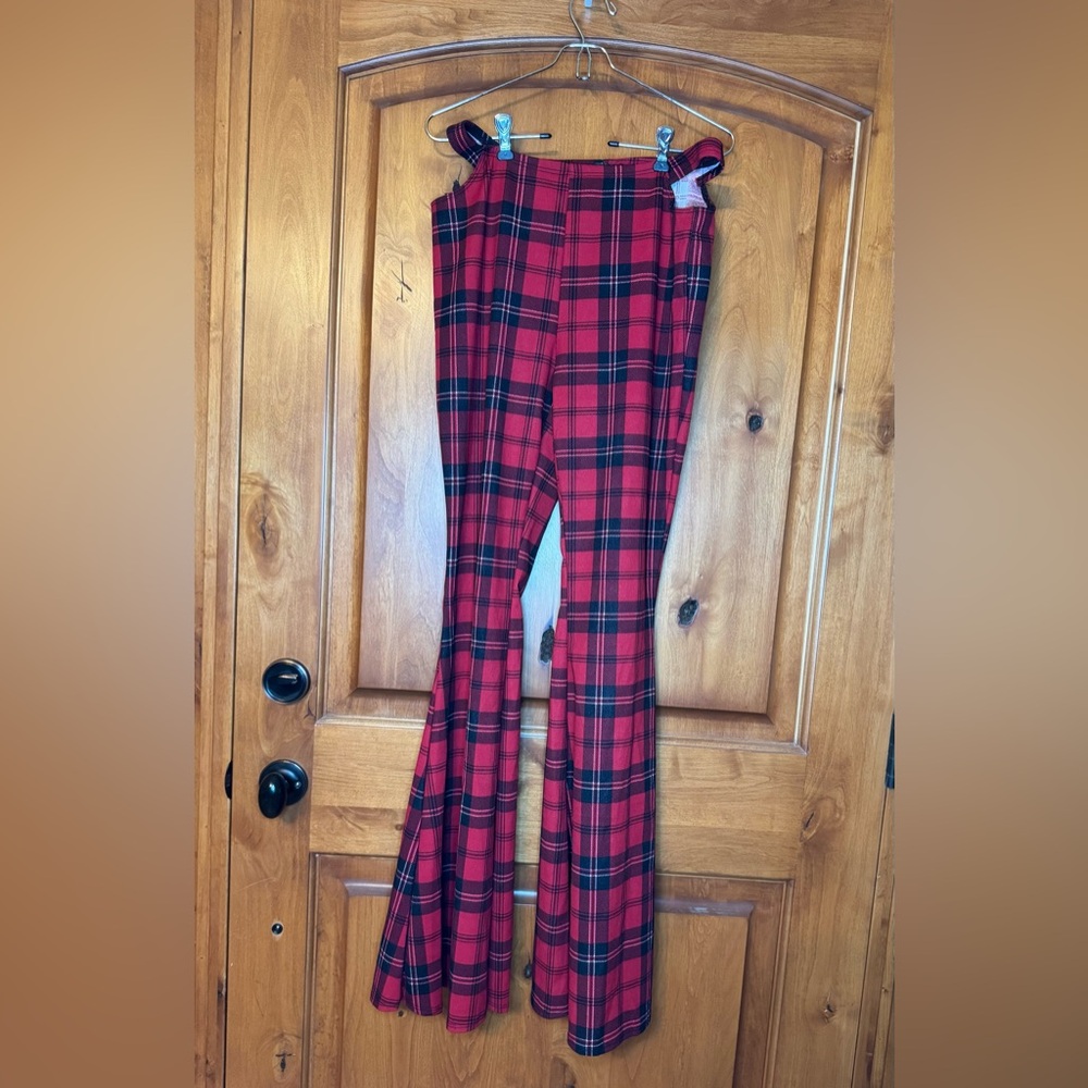 Just Polly Flare Plaid Pants W/cutout Sides, L